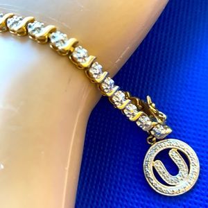 Sterling silver Gold plated Tennis bracelet initial U